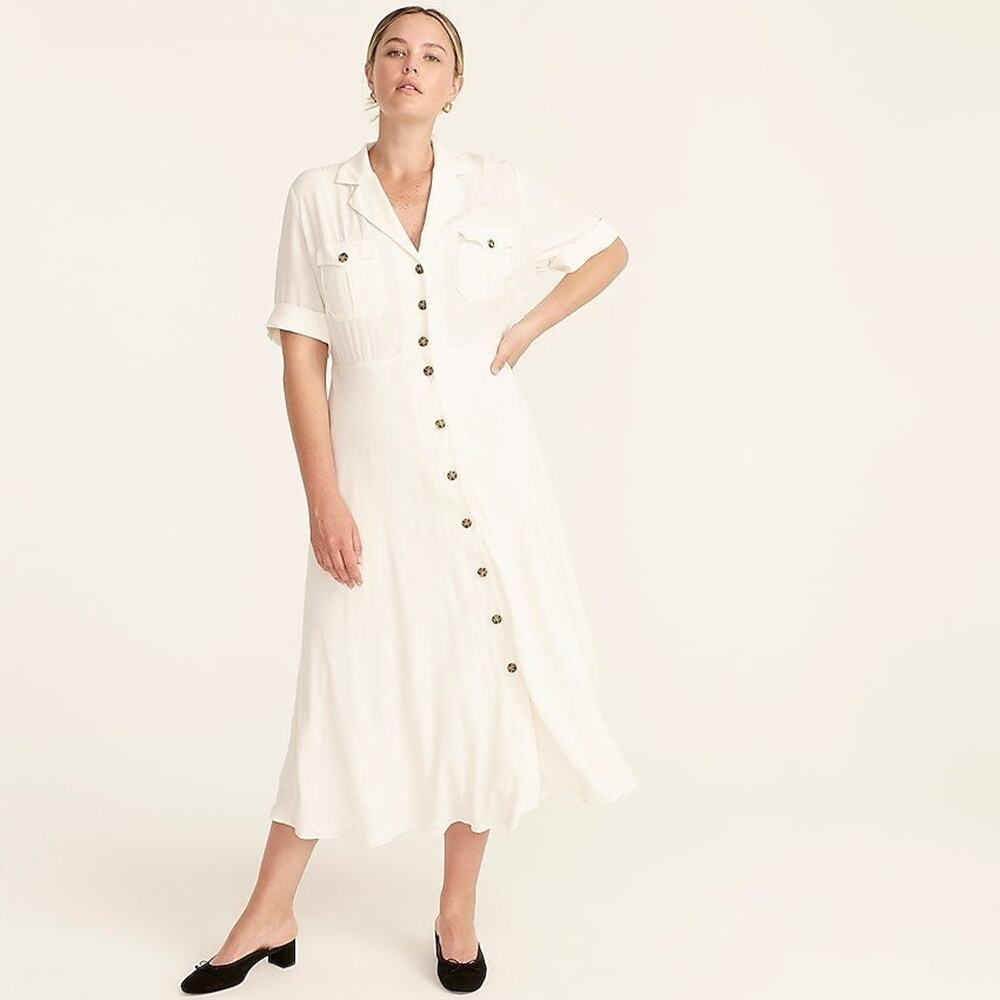 J.Crew Collared Camp-Pocket Safari Quiet Luxury Beachy Summer Dress Sz 2